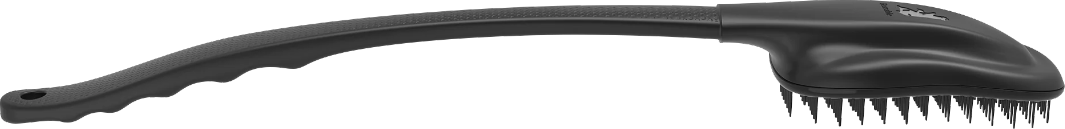 Side view of the Bearable back scratcher tool, showing its ergonomic handle and bristle head design